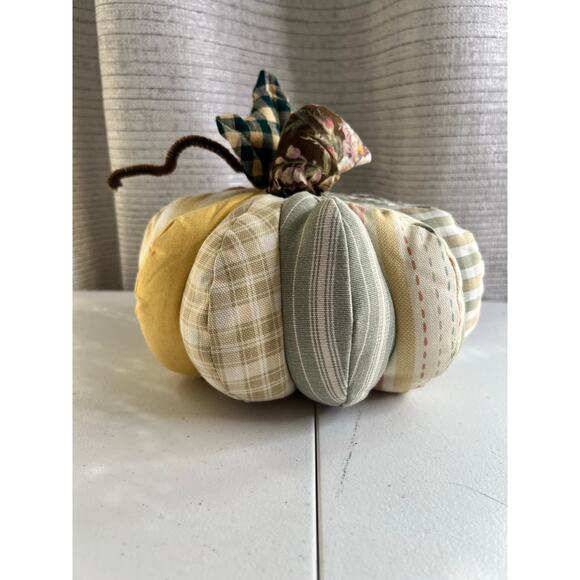 3 Fabric Handmade Fall Pumpkins 8x6 inch new condition Fall Winter Table Decore - Picture 5 of 11